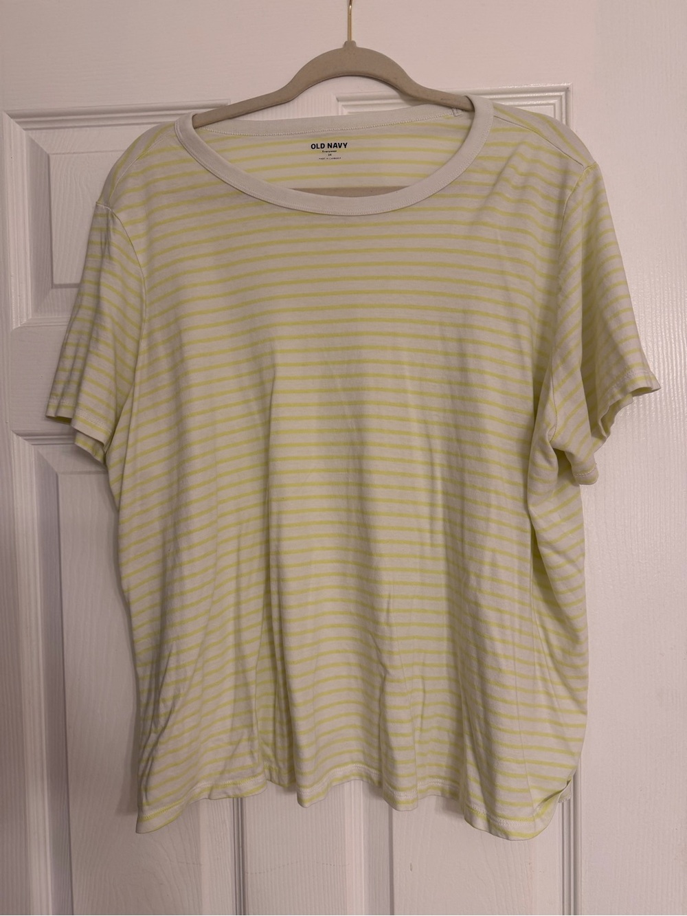 Old Navy White and Light Yellow Striped Short-Sleeve Tee